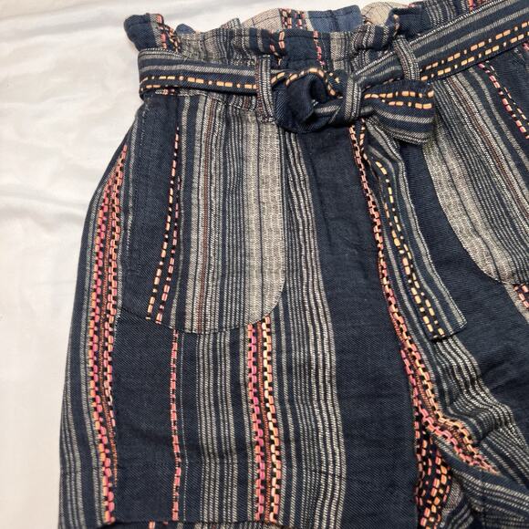 Anthropologie Lynnie Shorts Women Size XS Blue Striped Paperbag 100% Cotton Boho - Picture 3 of 11